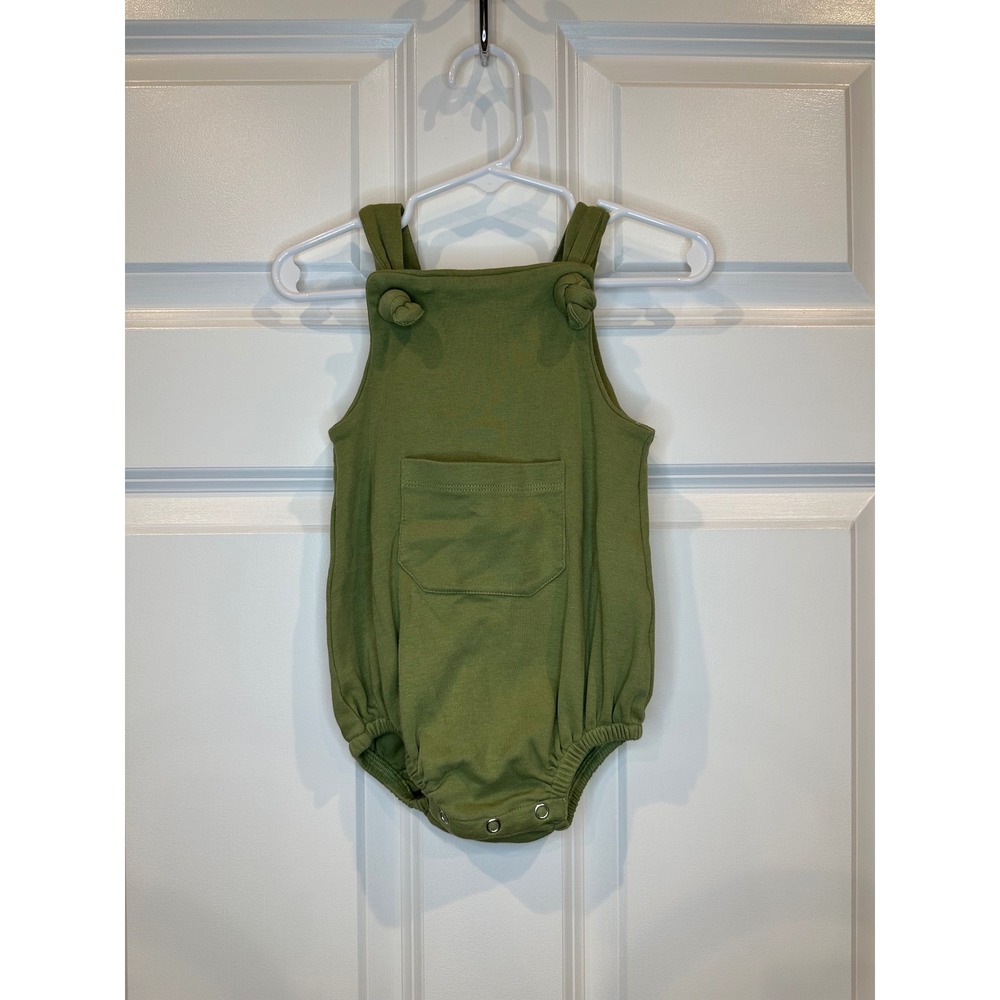 Quinn Baby Girls‎ Olive Green Knotted Shoulder Pocket Romper Size 6-12 Months